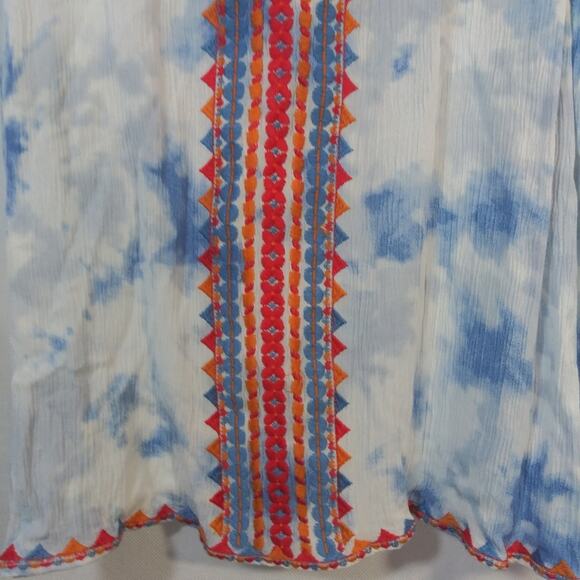 Perfectly Priscilla Blue Tie Dye  Embroidered Racer Back Gauzy Tank Size 3X - Picture 4 of 7